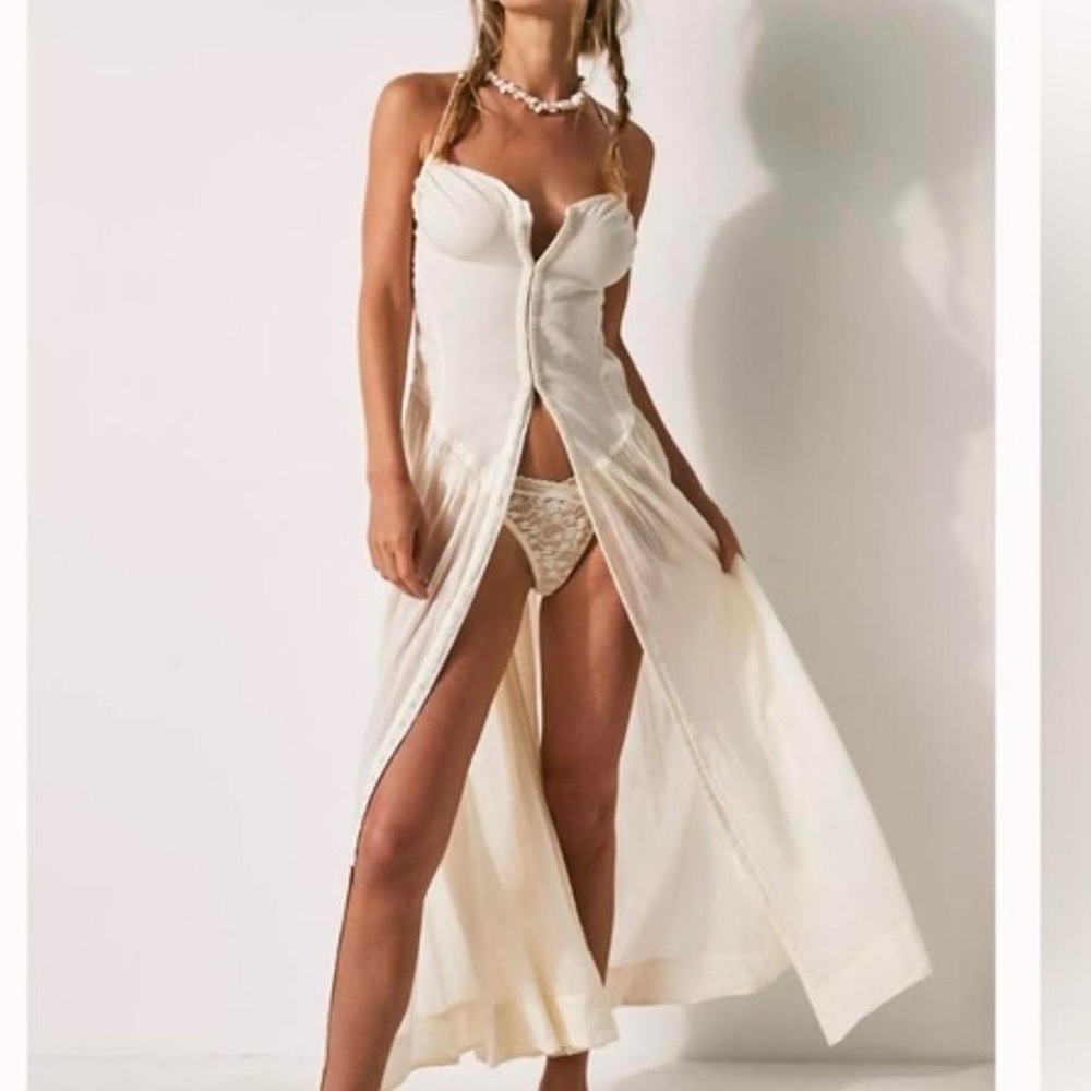 Free People Intimately Heating Up Corset Cream Slip Dress